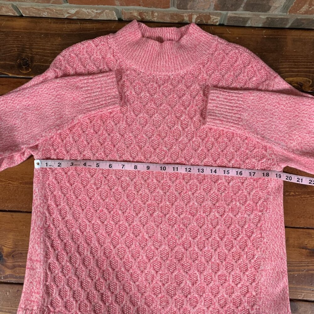 Talbots Honeycomb Cable Knit Women's Medium Pink Mock Neck Pullover Sweater EUC - Picture 11 of 15
